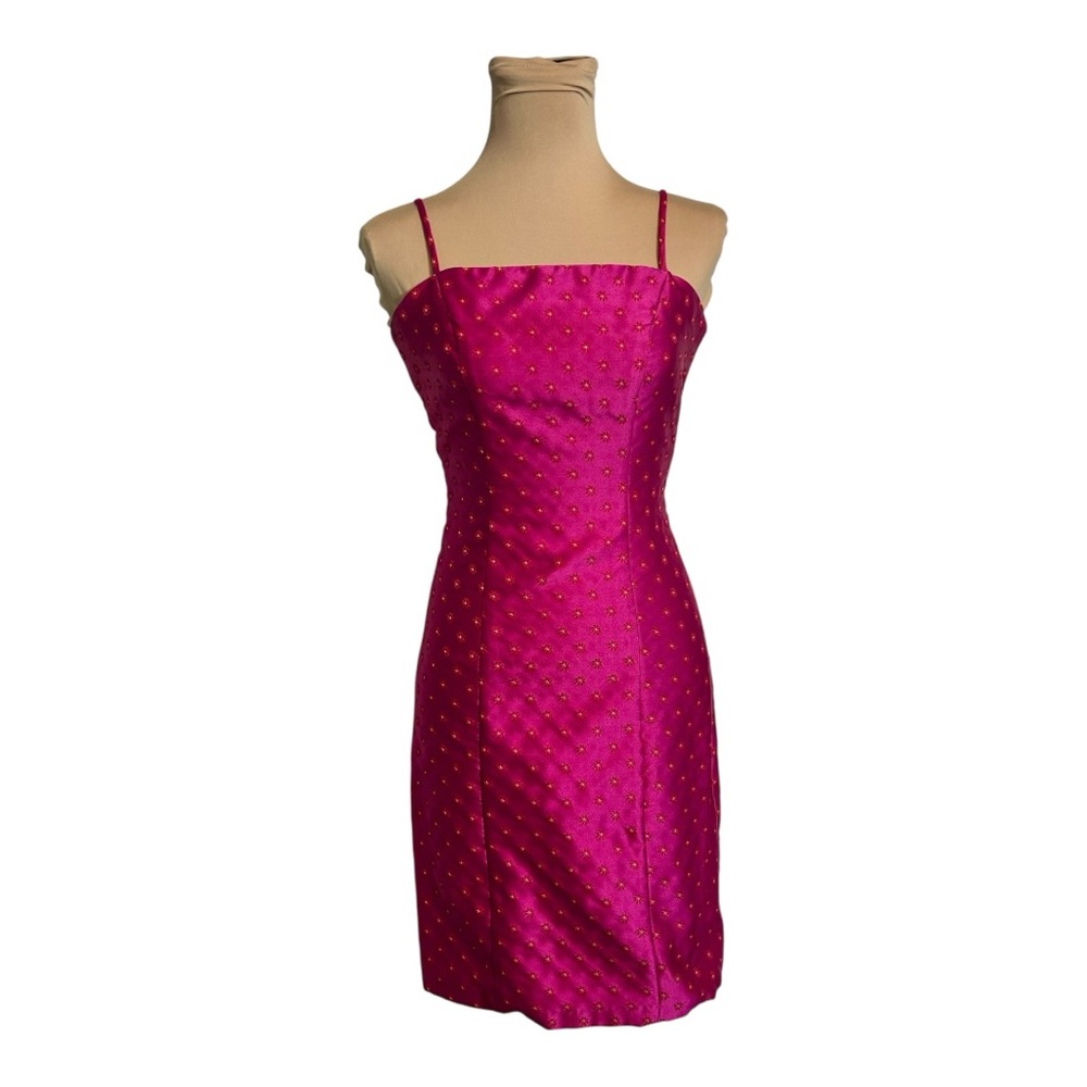 Vintage XOXO Backless Floral Brocade Cocktail Dress - Size 1, Hot Pink